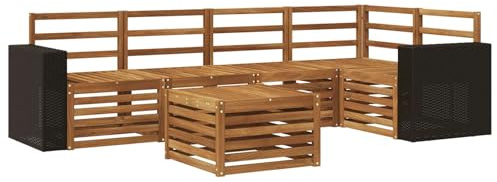 vidaXL Ecksofa Set 6 pcs Natur Massivholz Akazie, Gartenmöbel, modernes Ecksofa, Outdoor-Lounge, Terrassenmöbel für entspanntes Chillen und Genießen