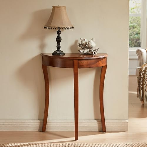 BEBANE Tavolo consolle moderno a mezzaluna in legno massiccio, tavolino decorativo semicircolare per divano, adatto a soggiorno, ingresso, corridoio e atrio(Cherry)