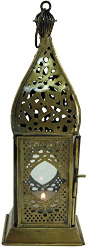 GURU SHOP Orientalische Metall/Glas Laterne in Marrokanischem Design, Windlicht - Modell 6, 21x7x7 cm