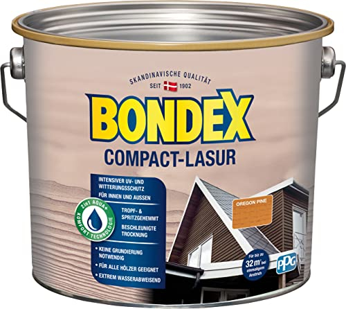 Bondex Compact Lasur OREGON PINE 2,5 L für 32,5 m² | Wasserbasierte Holzlasur | Intensiver Wetter- und UV-Schutz | Streichen ohne Grundierung | Seidenmatt | Geruchsarm