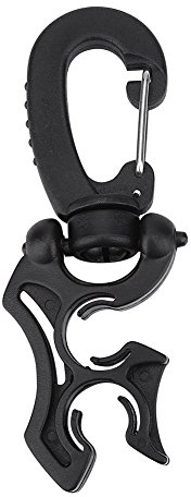 Tauchen Schlauchschelle 1 Stück Doppel BCD Niederdruck Schlauchhalter Halter Unterstützung mit Dreht und Karabinerhaken Schnalle (Schwarz)