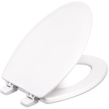 CENTOCO 900SC-301 Elongated Wooden Toilet Seat Featuring Slow Close, Heavy Duty Molded Wood with Centocore Technology, Crane White (Cotton/Bright)