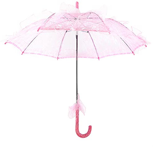 Lazmin Bridal Lace Cotton Umbrella,Pink Ladies Sun Parasol,Women Lace Umbrella with Wooden Handle for Wedding Bridal Halloween Party Decoration Photography Use