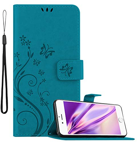Cadorabo Hülle kompatibel mit Apple iPhone 6 / 6S Blumen Design aus Kunst Leder Flip Klappbare Stoßfeste Magnetische [Standfunktion] [Kartenfächern] Cover Hülle für iPhone 6 / 6S Tasche in Blau