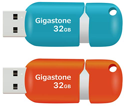 Gigastone Lot de 2 Clé USB 32 Go, V10 Série, Clés Rétractables pour PC Ordinateur Portable MacBook, Compatible avec Windows Mac Linux, USB 2.0 Flash Drive Stockage, Mixte Couleur - Turquoise Rouge
