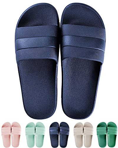 GURGER Badeschuhe Damen Herren Dusch Hausschuhe Slippers Sommer Slide Pantoletten Badelatschen Outdoor Strandschuhe Indoor Saunalatschen Navy Blau Größe 40 41
