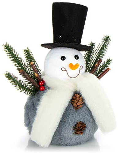 com-four® Schneemann Figur Größe L, süße Weihnachtsdeko, optimal als Tischdeko zur Adventszeit, schöne Dekofigur für Innen, 25 cm (weiß-grau - L)