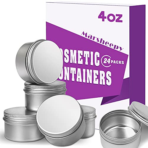 24 Pack 4oz Aluminum Balm Tins Jar Containers for Lip Balm, Cosmetic, Salve