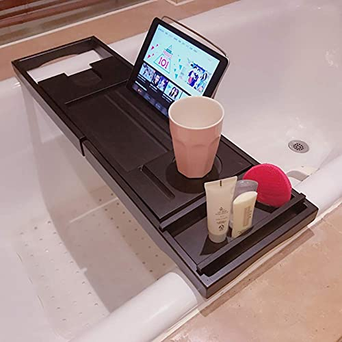 RONGJJ Anti-Rutsch-Bambus-Badewanne Tablett Ausziehbare Badewanne Aufsatz Badewanne Tablett Mit Natur Holz Spa Organizer Mit Handy-Regal, Buch