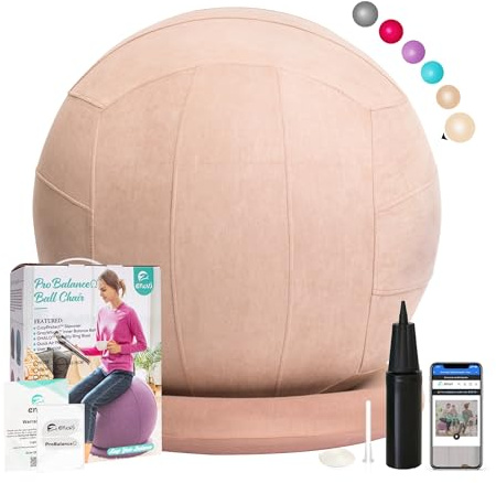 ENOVI ProBalanceΩ yogabollstol, träningsboll med överdrag och bas för kontor och hem, förlossning och graviditet, 75 cm, WF