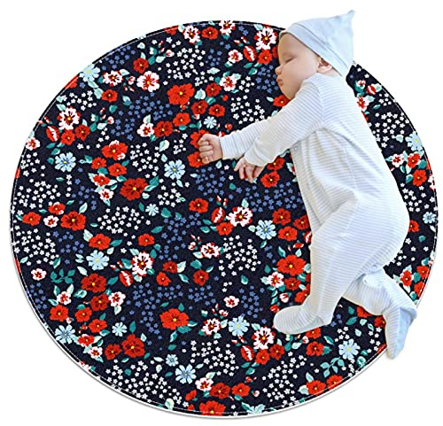 Babyteppich Kleine Rote Blume Kinderteppich Rund Spielmatte rutschfeste Rund Teppich Krabbeldecke Für Kinderzimmer Spielzimmer 70x70cm