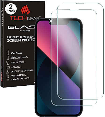 TECHGEAR [2 Pack GLASS Edition for iPhone 16e 2025, iPhone 14 6.1, iPhone 13/13 Pro Tempered Glass Screen Protector Cover [2.5D Round Edge] [9H] [Crystal Clarity] [Scratch-Resistant]