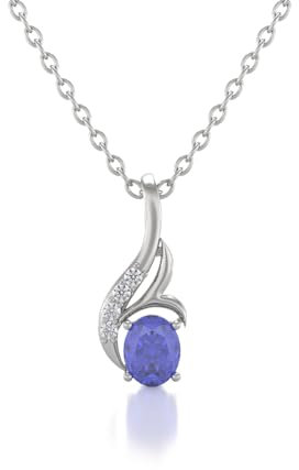 Halskette mit Anhänger Tansanit und Diamant, Kette aus Sterling-Silber 925, 0,75 g, Sterling Silber, Tansanit