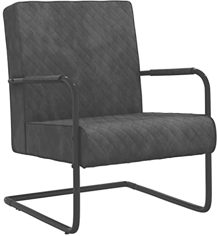 vidaXL Freischwinger Fernsehsessel Relaxsessel Ruhesessel Relaxstuhl Stuhl Sessel Wohnzimmerstuhl Bürostuhl Polstersessel Dunkelgrau Samt