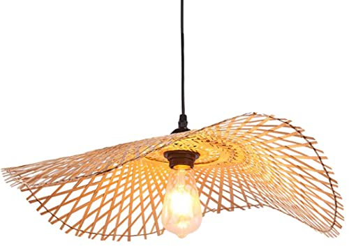 Suspension en bambou tissé à la main Lustre à chapeau simple Plafonnier Plafonnier Lustre en bambou naturel pour salle à manger, salon de thé, restaurant