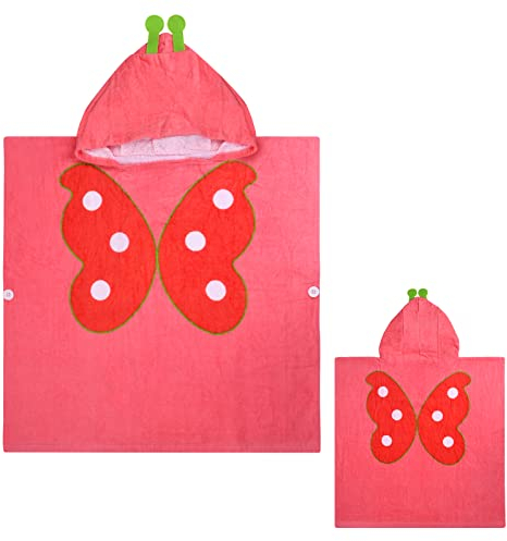 Toalla Capucha Niño y Niña Poncho de Toalla con Capucha Niña Toalla de Playa de Algodón Toallas de Baño Infantiles Absorbente Toalla Piscina Poncho para Niñas Niños de 2 a 6 años (Mariposa)