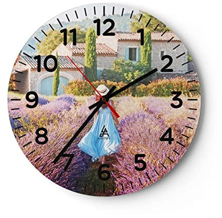 Modern Wanduhr Boho Heidekraut Frau 30x30cm Rund Klein Wand Uhr Glas Analog Zimmeruhren Küche Büro Wohnzimmer Glasuhr Wall Clock Dekoration Design Wanddekoration Küchenuhr C4AR30x30-4420