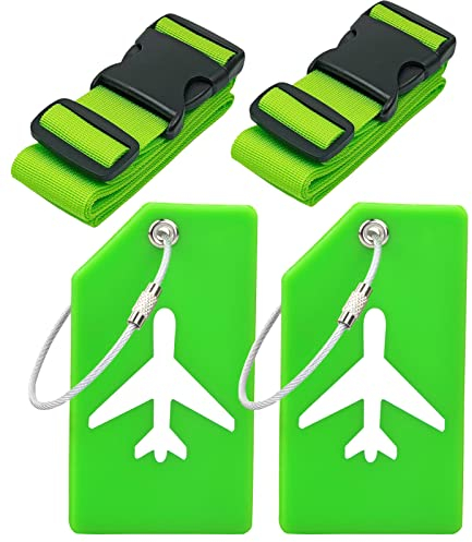Kofferband Kofferanhänger Set 2 Stück Gepäckanhänger Silikon Koffergurte Kofferbänder Farbig Koffer Anhänger mit Namensschild Gepäckgurte Adressanhänger für Koffer & Gepäck Reisen Flugreise