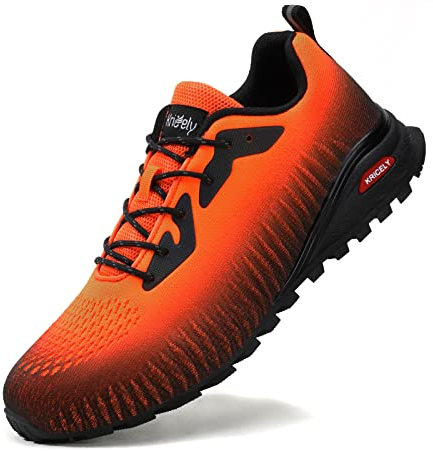 Kricely Traillaufschuhe Herren Leicht Atmungsaktiv Wanderstiefel rutschfest Laufschuhe Outdoor Fitness Straßenlaufschuhe(Orange 44)