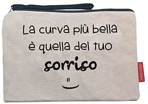 Hello-Bags. Necessaire/pochette. Esterno: 100% cotone. Con cerniera interna e fodera. Include una bella busta regalo kraft. Modello CURVABELLA. Colore: Écru/Nero. Misure: 23 * 15,5 cm.