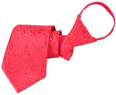 WANYING Herren 8cm 3,15 Klassische Reißverschluss Krawatte Vorgebundene Sicherheits Krawatte Businesskrawatte Formelle Business Hochzeit Länge 48cm - Liane Pattern Rot