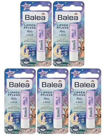 Balea Lippenpflegestift MAKE A WISH Lippenpflege, 5er-Pack (5 x 4,8 g), 24 g (Limited Edition)