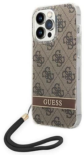 GUESS GUOHCP14XH4STW Hard Case for iPhone 14 Pro Max 6.7 Inch Brown/Brown 4G Print Strap