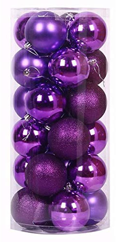 Uposao 24 Stück Kunststoff Weihnachtskugeln,Dekorative Christbaumkugeln Set Weihnachtskugeln Weihnachtsbaumschmuck Baumkugeln Weihnachtsbaum Deko Ornamente zum Aufhängen für Weihnachten 60mm,Lila