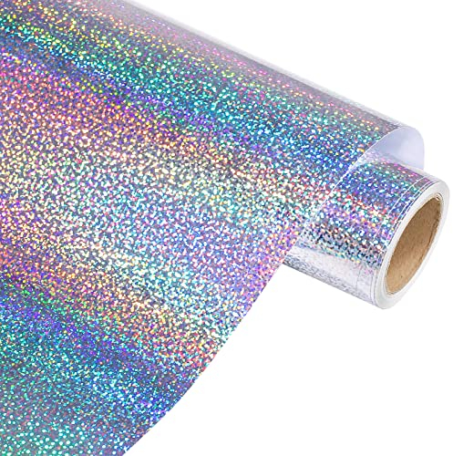 VINYL FROG Holographische Sparkle Adhesive Permanent Vinyl Silber selbstklebendes Vinyl 12'' x 6ft Glitter Handwerk Vinyl Rolle für DIY Dekor