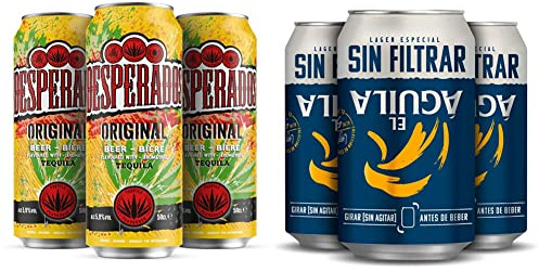 Desperados Cerveza Tequila Pack Lata, 25 x 50cl & El Aguila Sin Filtrar Cerveza Lager Especial Pack Lata, 24 x 33cl
