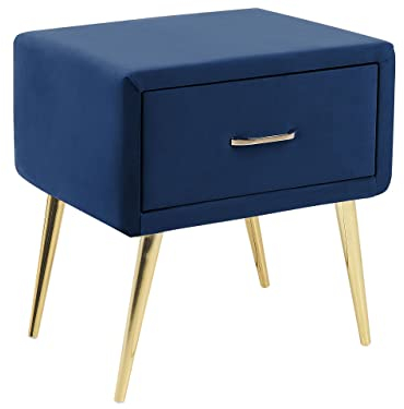 Beliani Nachttisch Samtstoff blau mit Schublade Metallgestell Gold Modern Glam Flayat