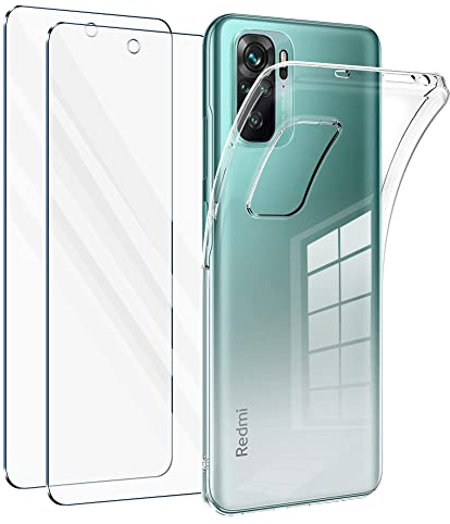 Vauki für Xiaomi Redmi Note 10 4G/10S 4G Hülle mit Schutzfolie 2 Stück, Durchsichtig Handyhülle und Displayschutzfolie, Dünn Soft Silikon Transparent Schutzhülle für Redmi Note 10 4G 6.43