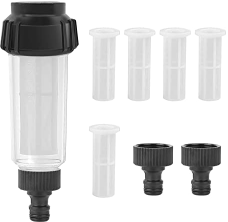 RNHDLY Wasserfilter Gartenschlauch, 3/4 Zoll Wasser Vorfilter Set mit 5 Filtereinsatz & 2 Schnelladapter, Wasserfilter für Hochdruckreiniger, Gartenpumpe, Gartenbewässerung, Wohnmobil