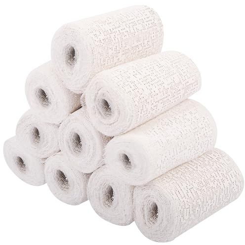 Belle Vous 10 Bende Gessate per Calchi - 10 cm x 2,7 m - Benda Gessata Calco - Rotolo Garza Gesso di Parigi - Garza Bendaggio - Garze per Bendaggi Scenografie Stampi Maschere
