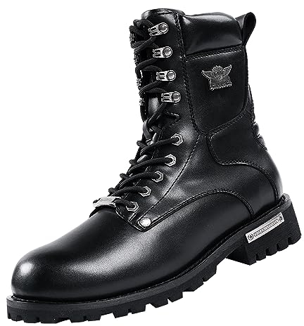 Dream Apparel Herren-Motorradstiefel zum Reiten, Bikerstiefel mit seitlichem Reißverschluss, wasserdicht, schwarz, Kunstleder, Bikerstiefel, Stiefeletten, Schnürstiefel, Militär, Kampfstiefel mit