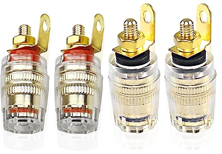 XMSJSIY 4 connettori terminali per altoparlante, legare, posta, rame, oro, piastra da 4 mm, spina a banana, presa con plastica trasparente per amplificatore, altoparlante terminale, piastra in parete