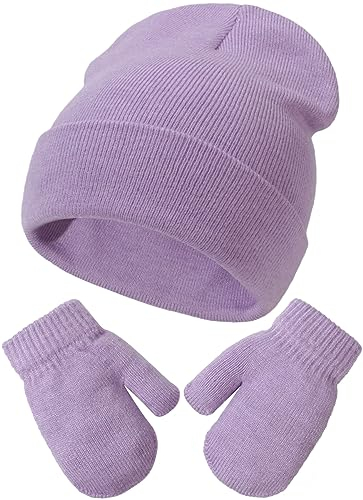 Yixda Neugeborene Baby Mütze und Handschuhe Set Kleinkind Winter Strickmütze Warm Fäustlinge (as3, alpha, s, Lila)