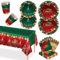 Set di 69 stoviglie di carta natalizia, per feste di Natale, per 16 ospiti, tovaglia natalizia usa e getta, tovaglia blu