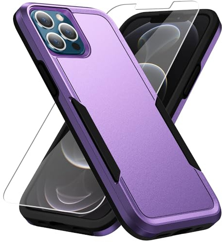 Warsia for iPhone 12 / Phone 12 Pro Case with HD Screen Protector [Military Grade Drop Tested] Heavy-Duty Tough Rugged Shockproof Protective Case for iPhone 12 Pro, Purple