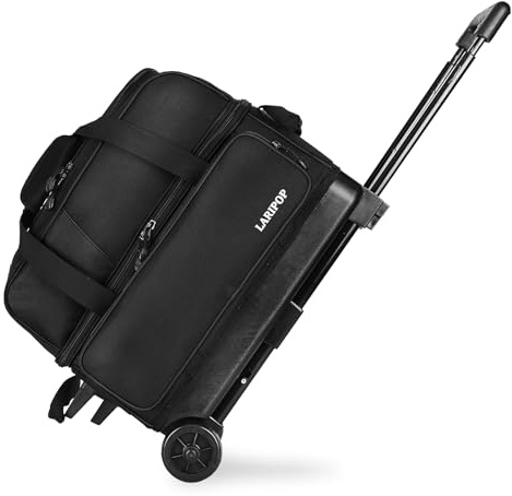 LARIPOP Bowlingtasche mit zwei Rollen und 2 Kugeln, mit einem separaten großen Schuhfach für Bowlingschuhe, einem 3-teiligen Teleskopgriff, der sich bis zu 101,6 cm ausziehen lässt, entworfen für