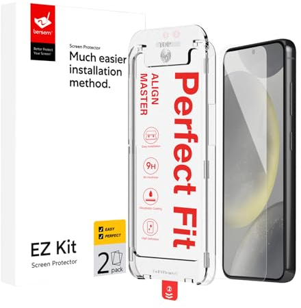 BERSEM Lot de 2 Verre Trempé pour Samsung Galaxy S24 5G Protection Écran, Kit D'alignement Automatique, Sans Bulles, Verre Trempé 9H, Anti-Rayures