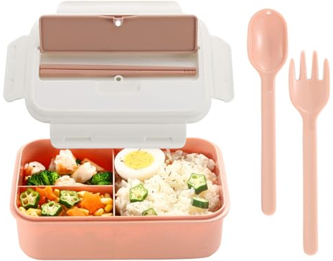 Terra Shoppe Bento Boxes for Adults - 1200 ML Bento Lunch Box Container For Kids, Men, Women With Spoon & Fork - Durable Perfect Size for On-the-Go Meal, BPA-Free and Food-Safe Materials (Pink)