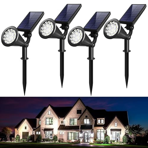 WWOAA Solar Spot Lights Outdoor, 800 Lumens Bright Solar Lights Outdoor Waterproof, 2-in-1 18LED Wall/Ground Solar Spotlights for Garden, Yard, Tree, Pool, Auto On/Off, Pack of 4(Cool White), WA-W418
