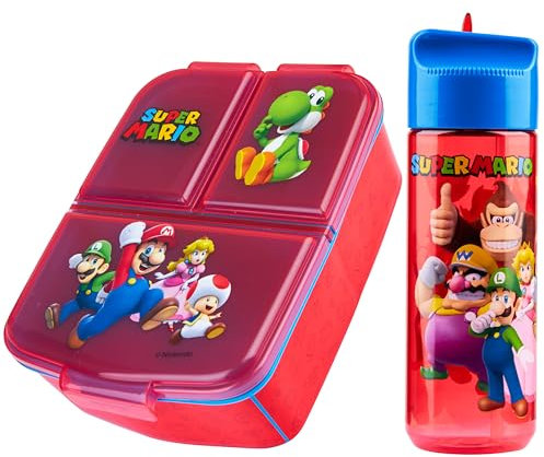 Super Mario Boîte à Goûter avec Compartiments et Gourde – Idéal pour École et Sorties