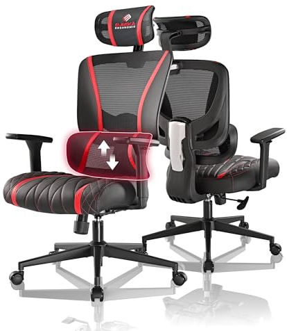 EUREKA ERGONOMIC Gaming Chair, Mesh Office Chair with Liftable Lumbar Support and Headrest, Computer Chairs with 3D Adjustable Armrests, Black Red
