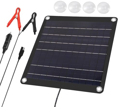 12V 10W Solar Ladegerät für Autobatterien,Tragbares Solarpanel mit Krokodilklemmen Adapter,Solarmodule Notstromversorgung für Autos, Lastwagen, Wohnmobile, Boote, Yachten