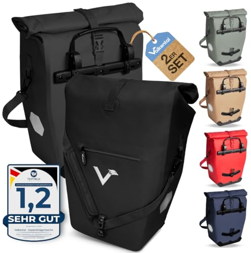 Valkental® Große & wasserdichte Gepäckträgertasche [28L] Abschließbare Befestigung [PVC frei] Fahrradtasche für Gepäckträger mit großen Reflektoren - Inkl. Tragegurt & Innenfächer - Geprüfte Qualität