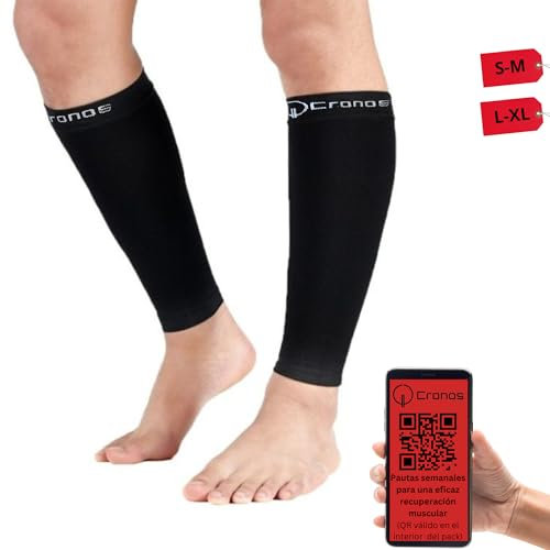Cronos Medias de compresión premium hombre y mujer. Mangas compresivas para pantorrillas. Protección muscular, rendimiento y recuperación. Ciclismo, running, trial… Nailon, poliéster y elastano (S-M)
