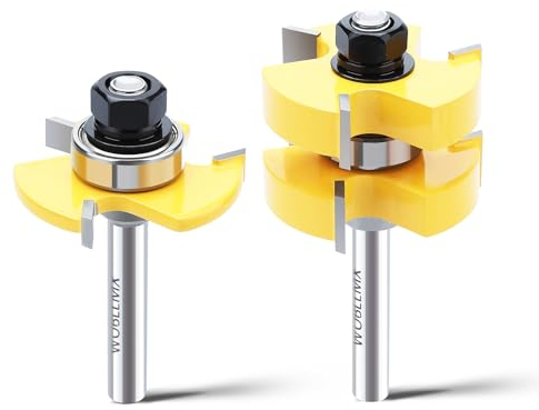 WOBLLMX Lot de 2 fraises à rainurer et tongue - Tige de 8 mm - 3 dents réglables - En forme de T - Durable et tranchante - Pour le travail du bois - Embout (L : 6,35 mm, D : 47 mm)