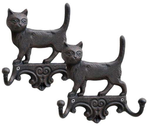 Novaliv 2x Gusseiserne Haken Katze mit 2 Haken 16,5x4x16 cm einfache Montage stabil sicher ideal für Wand- und Decken-Dekoration Garderobe Vintage Stil robust langlebig und elegant perfekte Dekoration